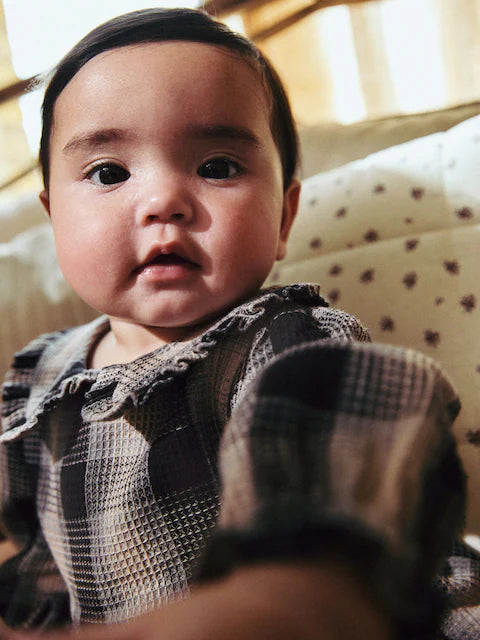 Grey/White Check Baby Bloomer Romper with Tights Set