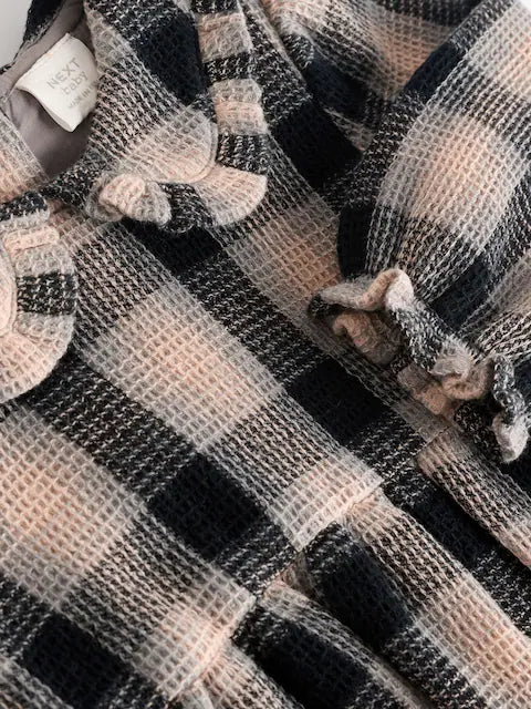 Grey/White Check Baby Bloomer Romper with Tights Set