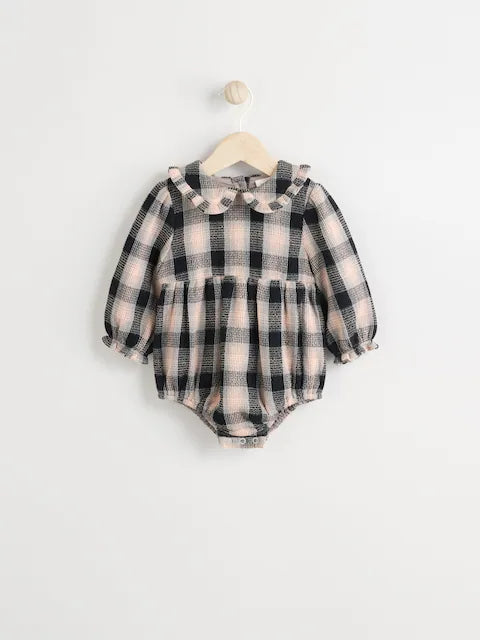Grey/White Check Baby Bloomer Romper with Tights Set