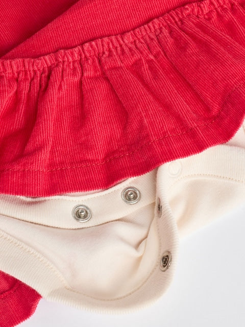 Red 3D Bow Baby Corduroy Pinafore Dress With Tights
