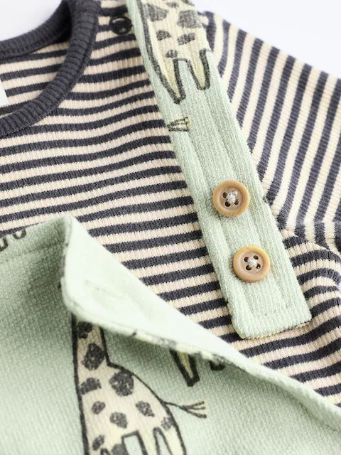 Sage Green Giraffe Jersey Baby Dungarees And Bodysuit Set