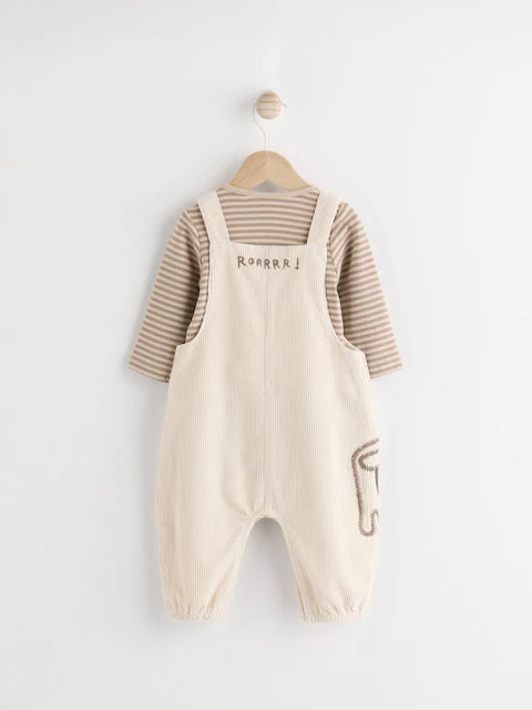 Neutral Tiger Cord Dungarees and Bodysuit Set
