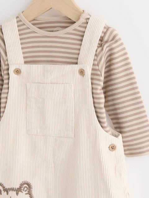 Neutral Tiger Cord Dungarees and Bodysuit Set