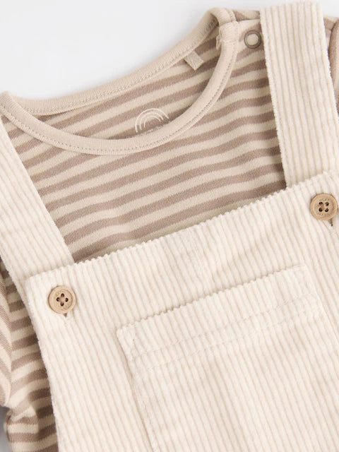Neutral Tiger Cord Dungarees and Bodysuit Set