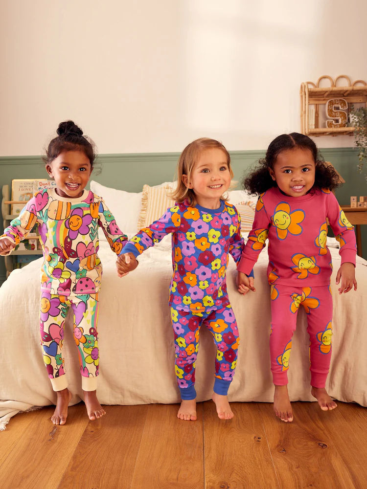 Pink/Blue Character Printed Snuggle Pyjamas 3 Pack