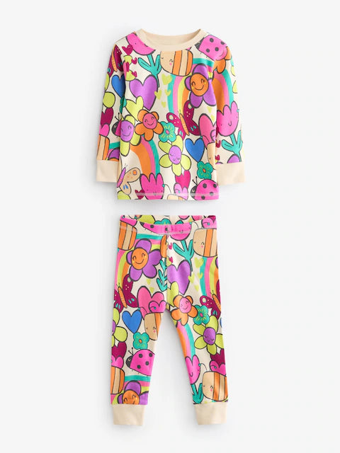 Pink/Blue Character Printed Snuggle Pyjamas 3 Pack