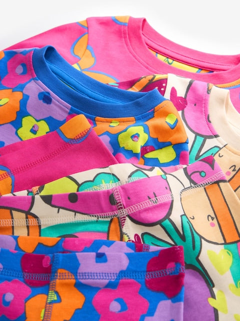 Pink/Blue Character Printed Snuggle Pyjamas 3 Pack