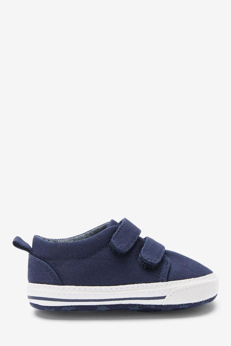 Navy Blue Tape Two Strap Baby Pram Shoes.