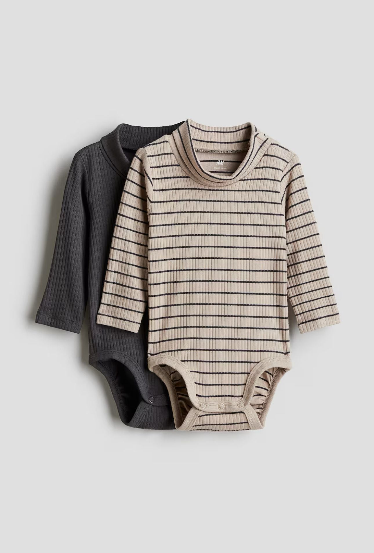 H&M Grey/Brown Polo Neck Bodysuit Full Sleeves 2 Pack