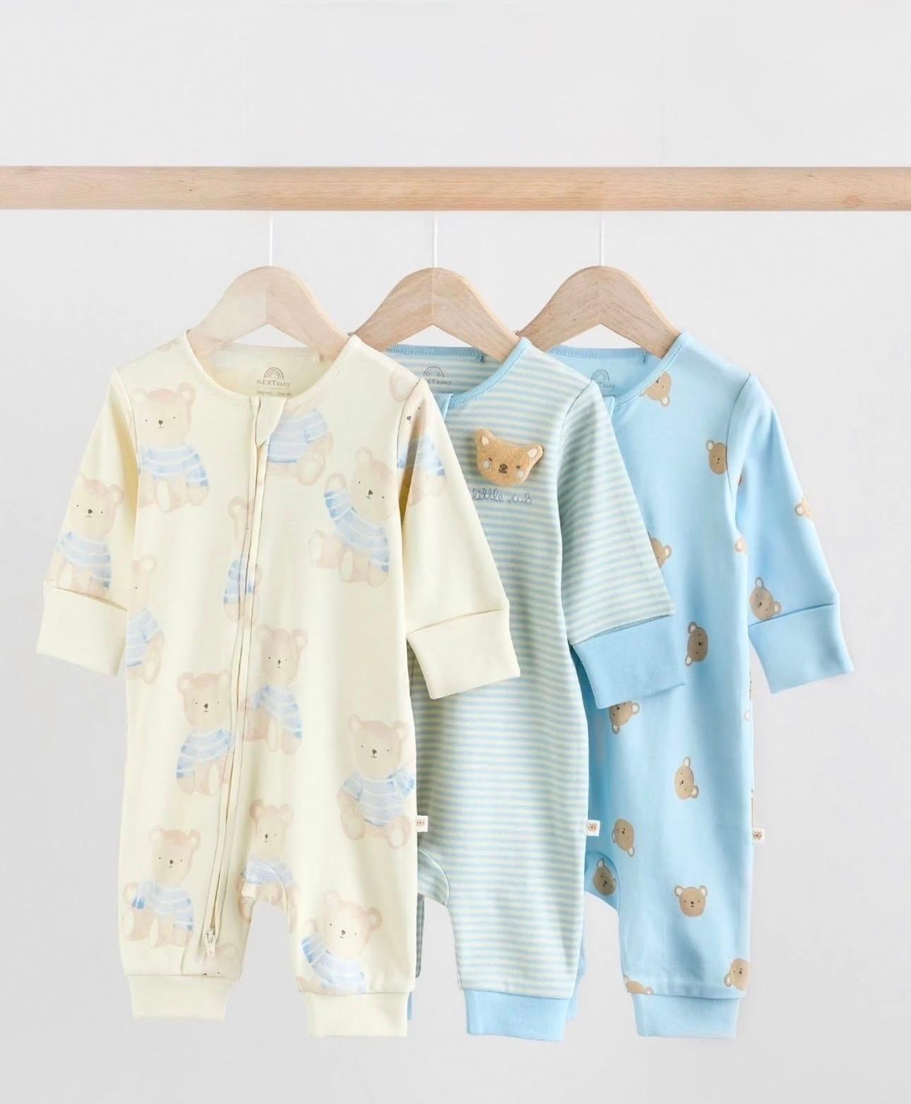 Blue bear footless zipper sleepsuit 3 pack