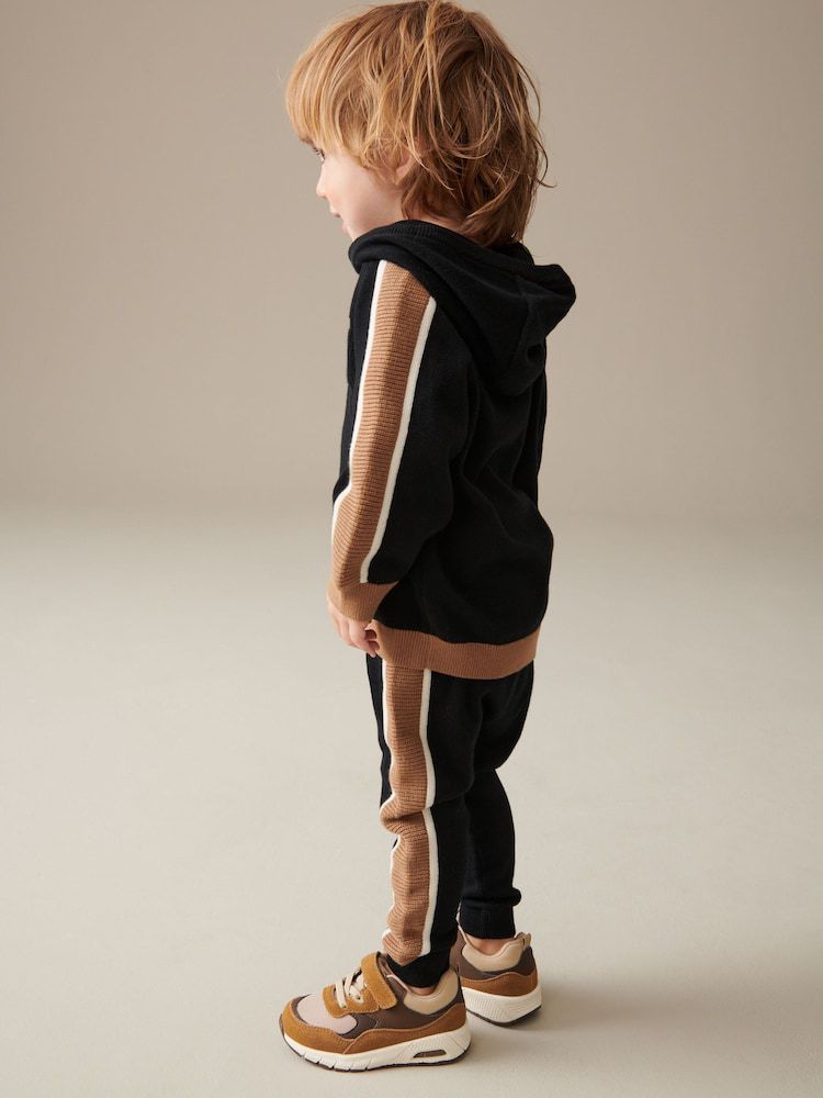 Black/Brown Knitted Hoodie & Joggers Set