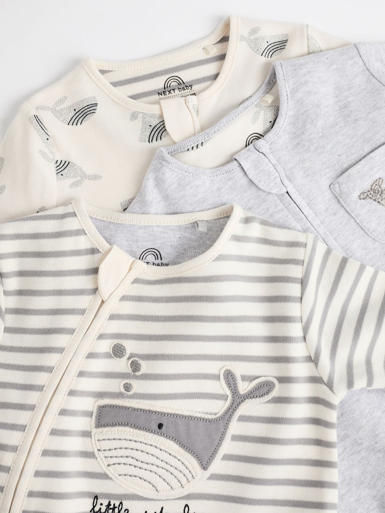 Whale Applique Zipper Sleepsuit 3 Pack