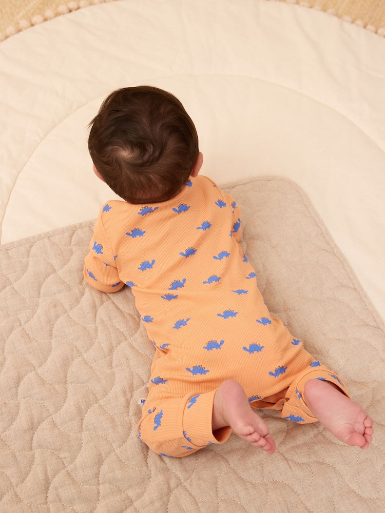 Orange/Blue dino Footless sleepsuit 3 Pack