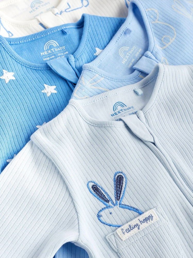 Blue bunny zipped Sleepsuit 4  Pack