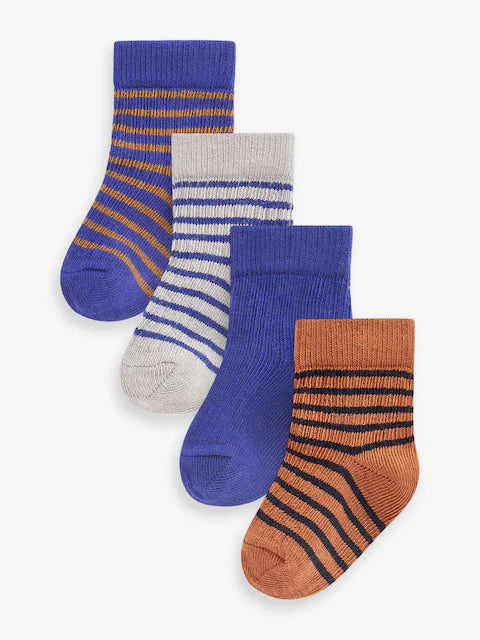 Cobalt Blue Stripe Baby Socks 4 Pack