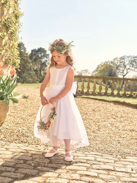 Ecru White Flower Girl Bow Dress