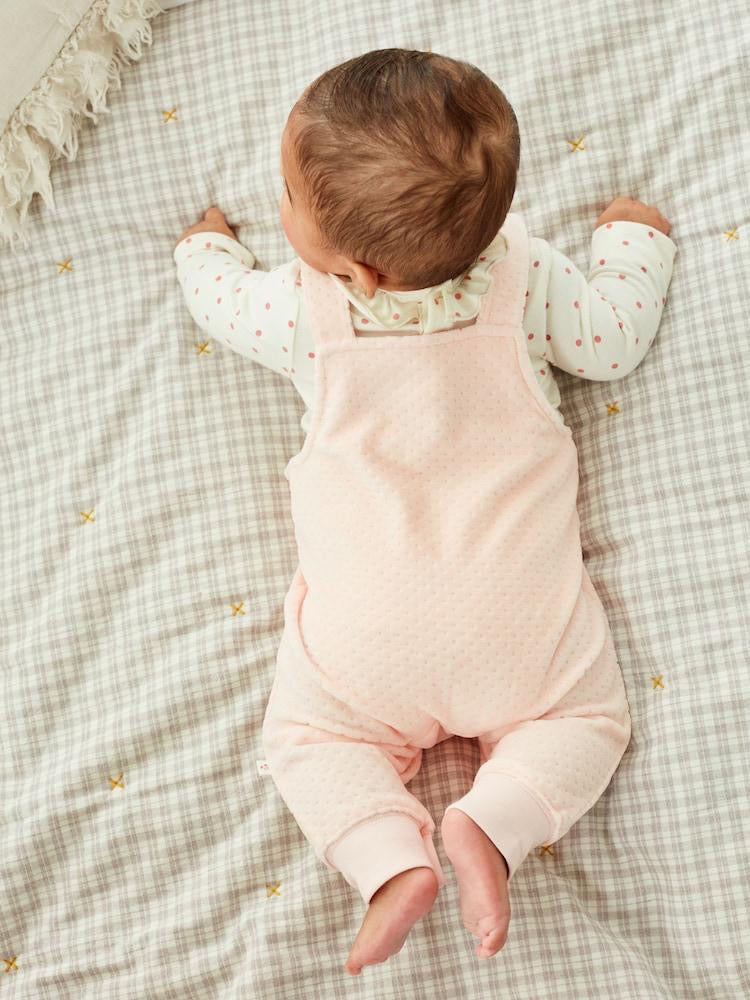 Pink Velour Dungarees & bodysuit Set