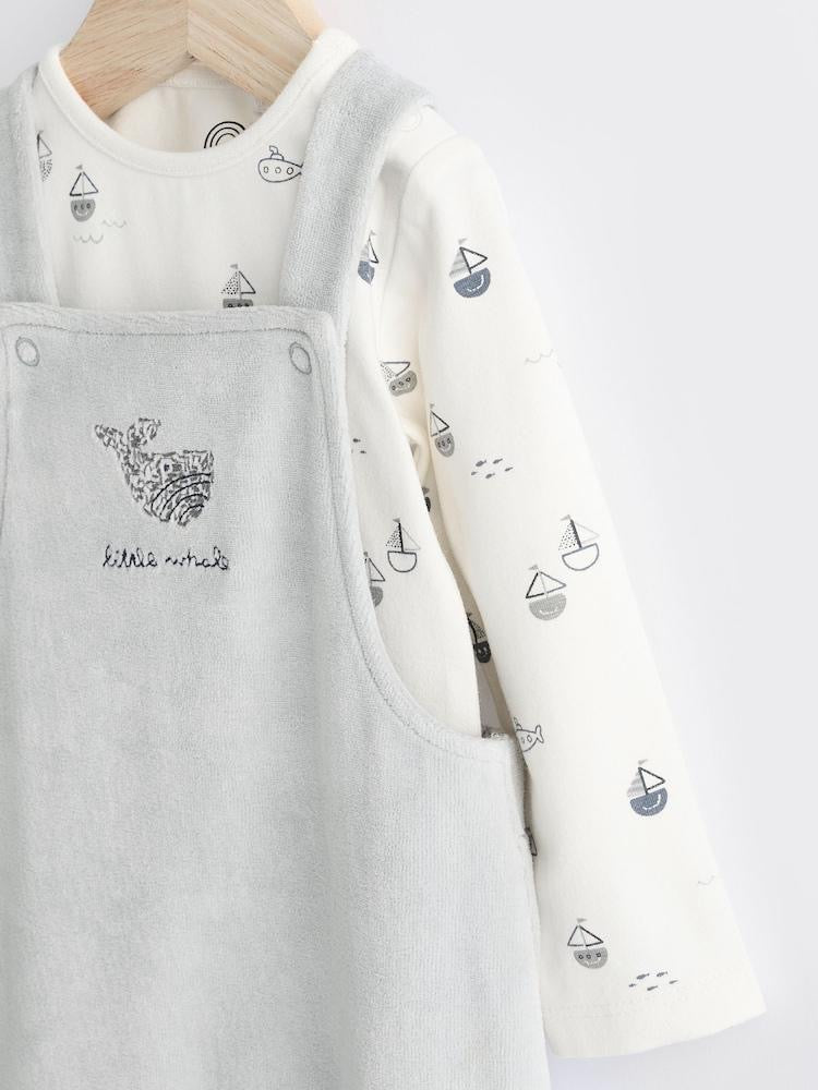Grey Velour Dunagrees & bodysuit Set