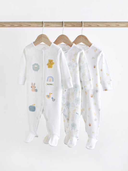 White Applique Sleepsuit 3 Pack