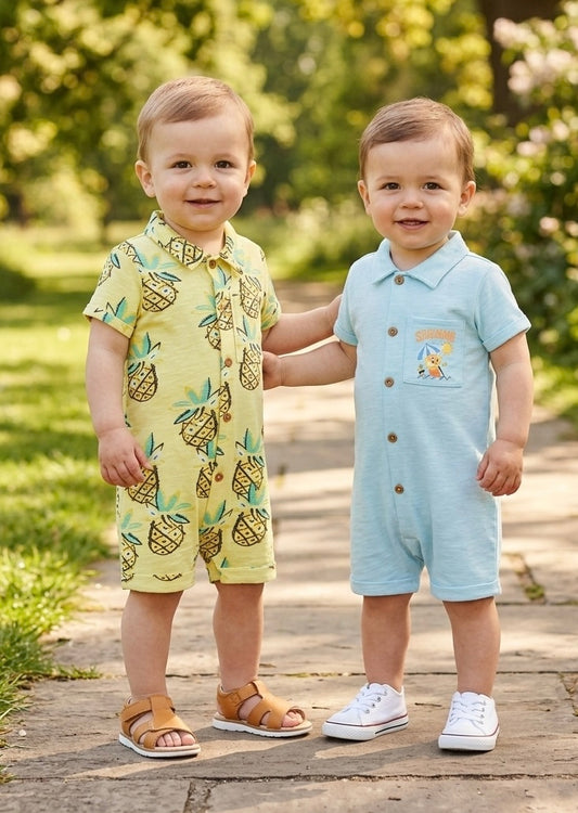 Blue/Green Pineapple Collared Romper 2 Pack Set