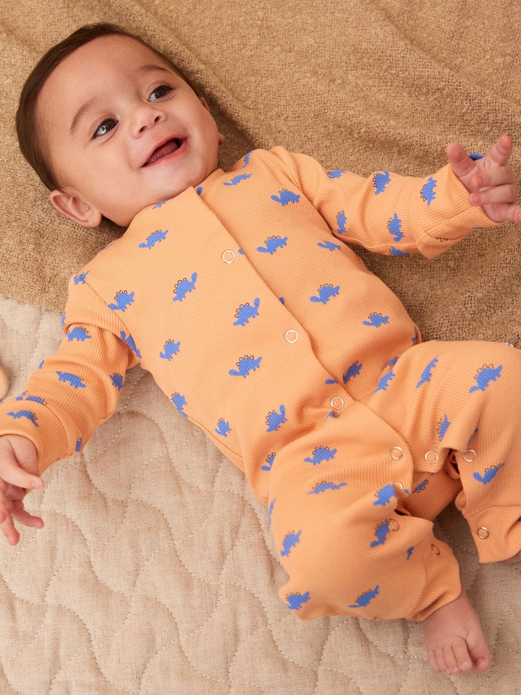Orange/Blue dino Footless sleepsuit 3 Pack