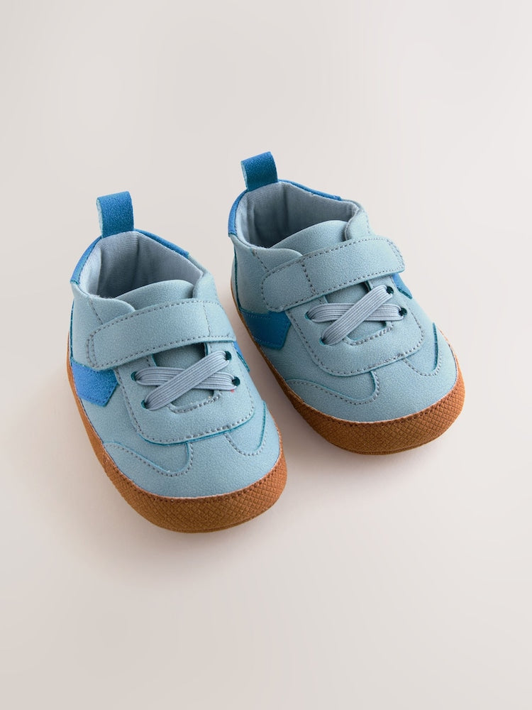 Blue Baby Touch Fastening Elastic Lace Chevron Trainers