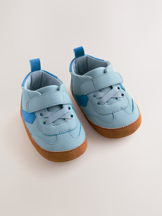 Blue Baby Touch Fastening Elastic Lace Chevron Trainers