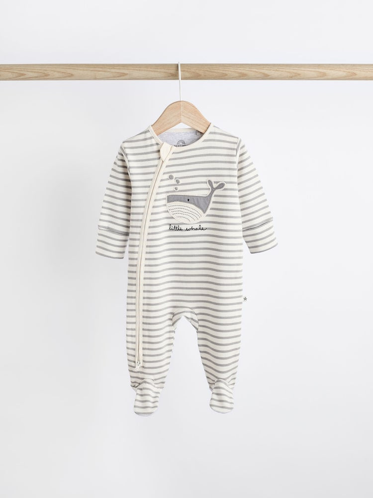 Whale Applique Zipper Sleepsuit 3 Pack