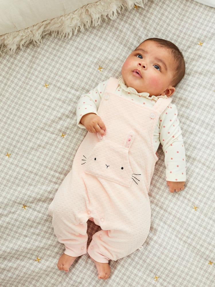 Pink Velour Dungarees & bodysuit Set