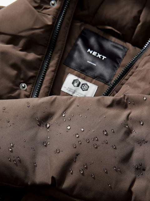 Brown Waterproof Longline Fleece Lined Puffer Coat