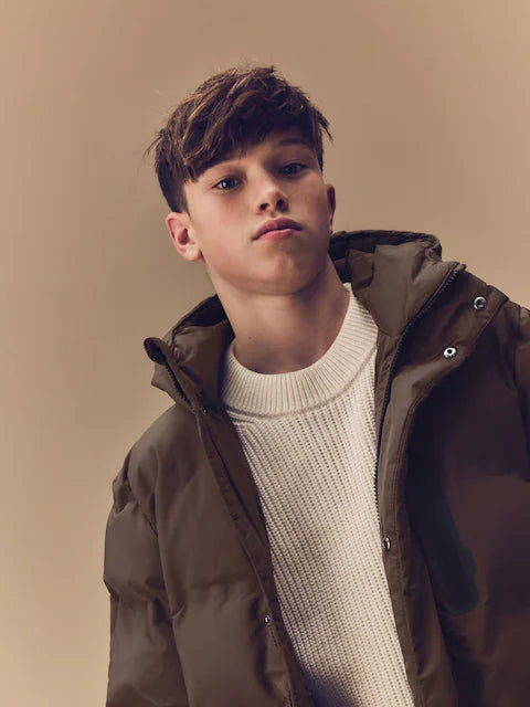 Brown Waterproof Longline Fleece Lined Puffer Coat