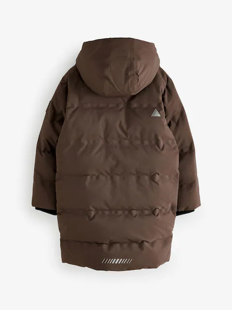 Brown Waterproof Longline Fleece Lined Puffer Coat