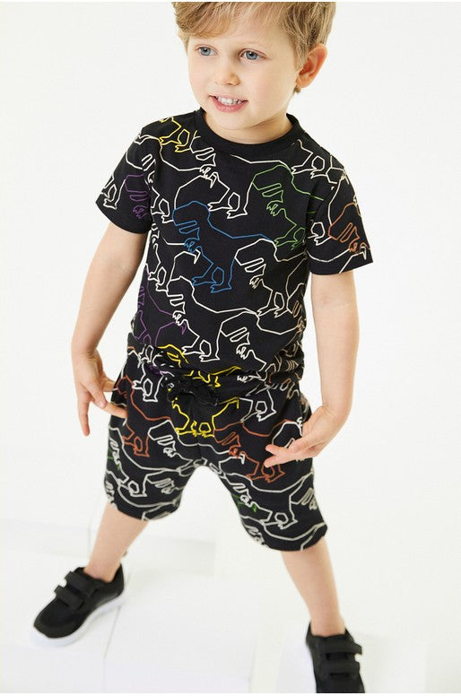 Black Dino Printed T-shirt & Shorts set