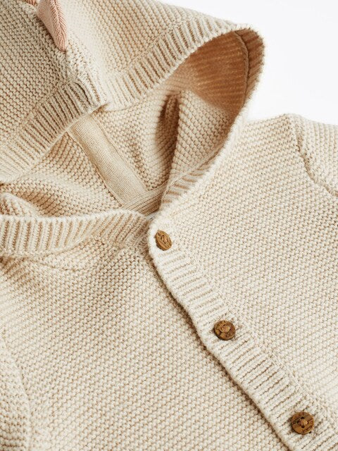 Cream Dinosaur Baby Knitted 100% Cotton Hooded Cardigan