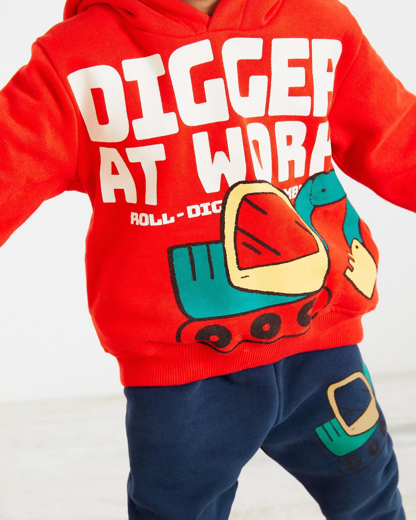 Red Digger Hoodie joggers Set- Fleece Lined