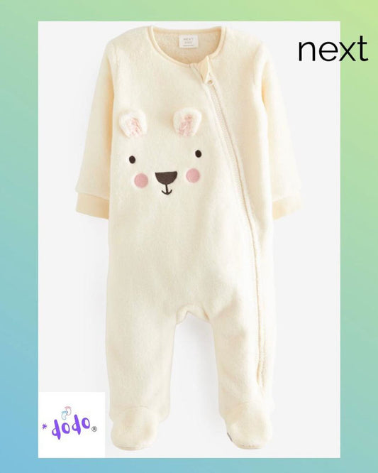 Cream Bear Zipper Fleece Sleepsuit.