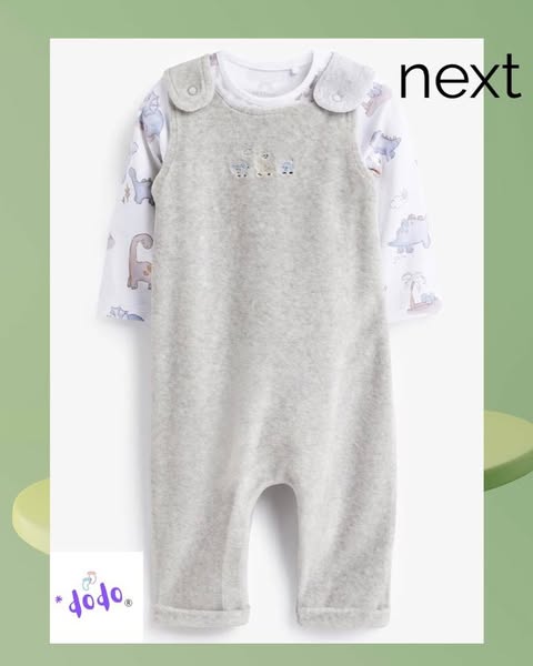 Grey Velour Dungarees & Bodysuit Set