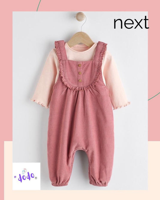 Pink Cord Dungarees & Bodysuit Set