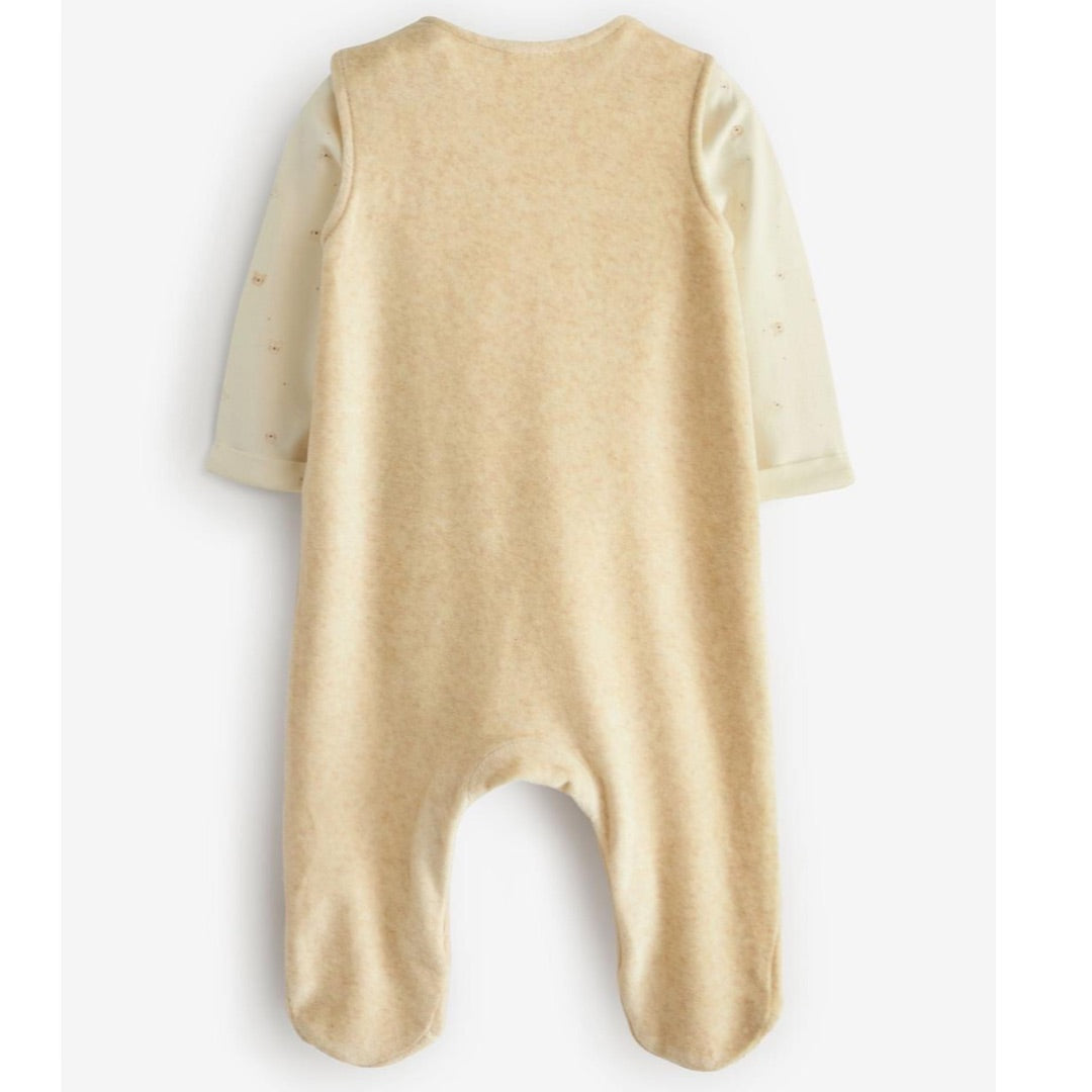 Neutral Velour Appliqués Dungarees & Bodysuit Set