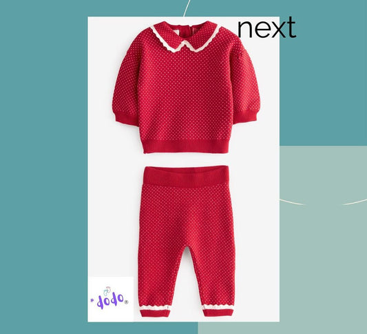 Red Knitted Collared Sweater & Leggings Set