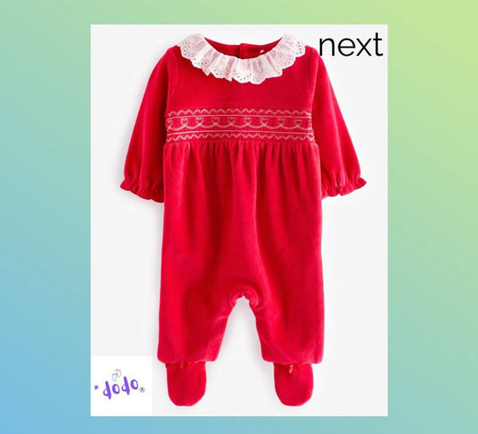 Red Collared Velour Sleepsuit