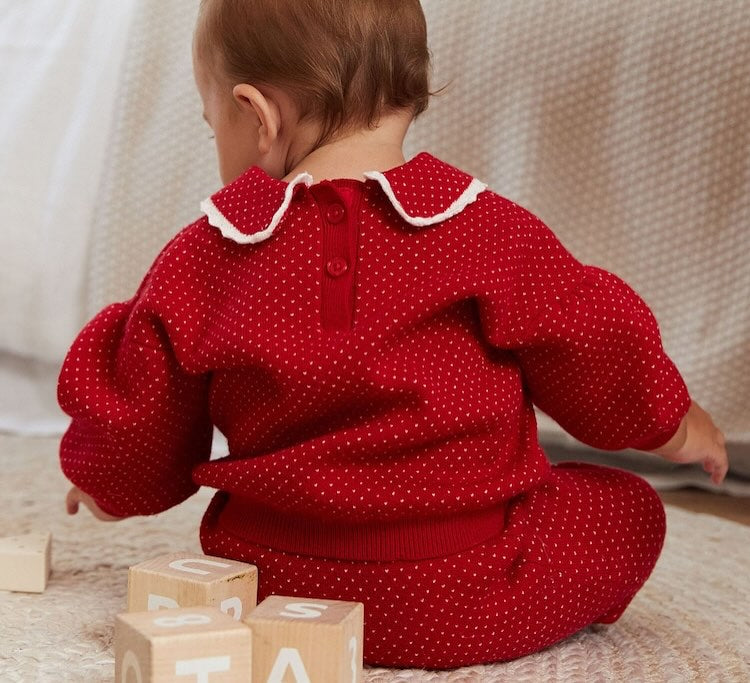 Red Knitted Collared Sweater & Leggings Set