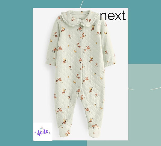 Sage Green Quilted Collared Sleepsuit