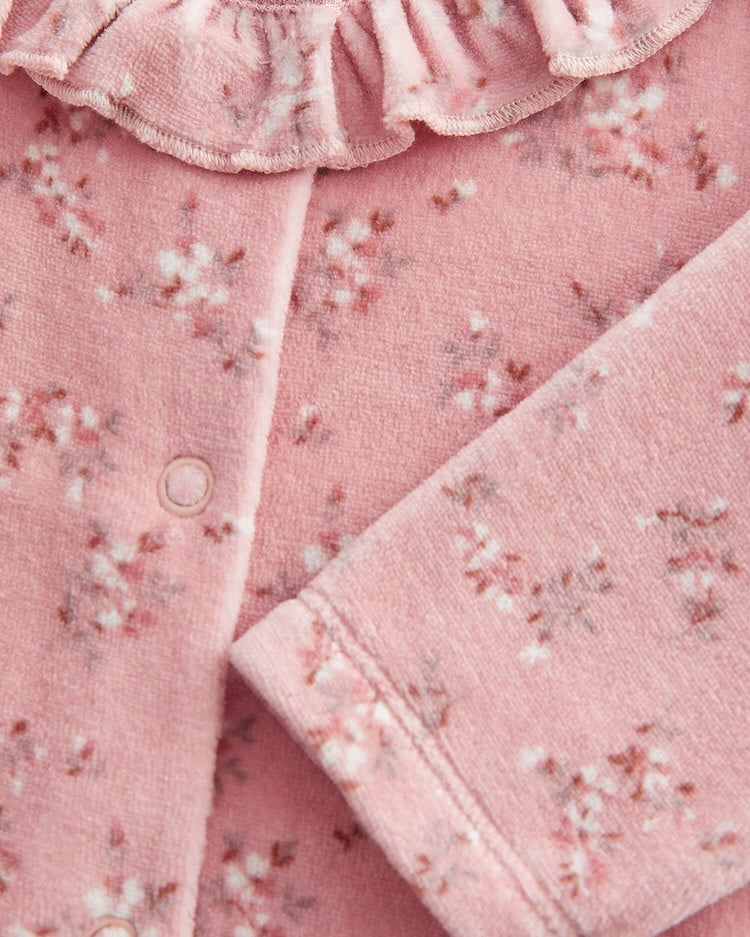 Blush Pink Floral Velour Sleepsuit