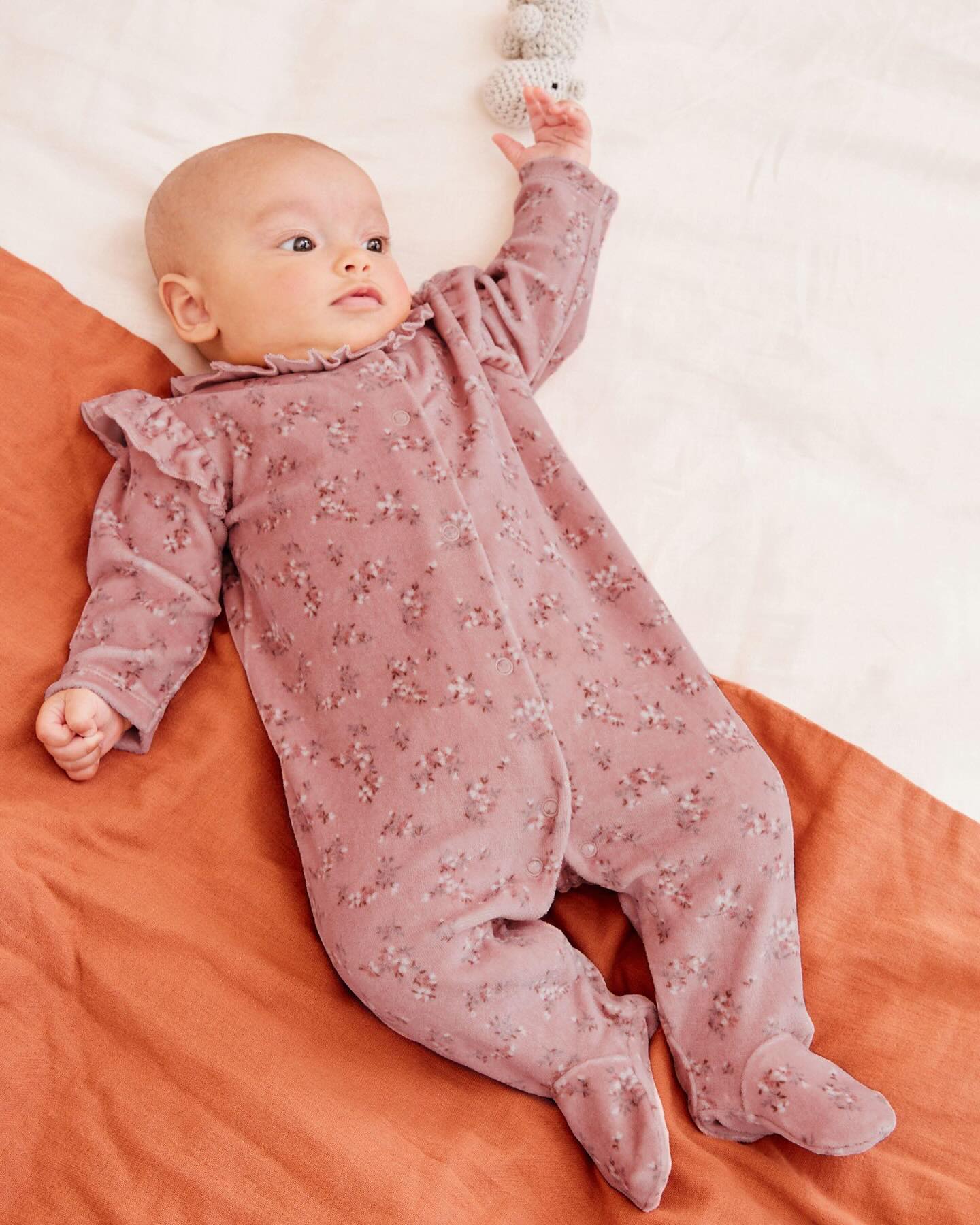 Blush Pink Floral Velour Sleepsuit