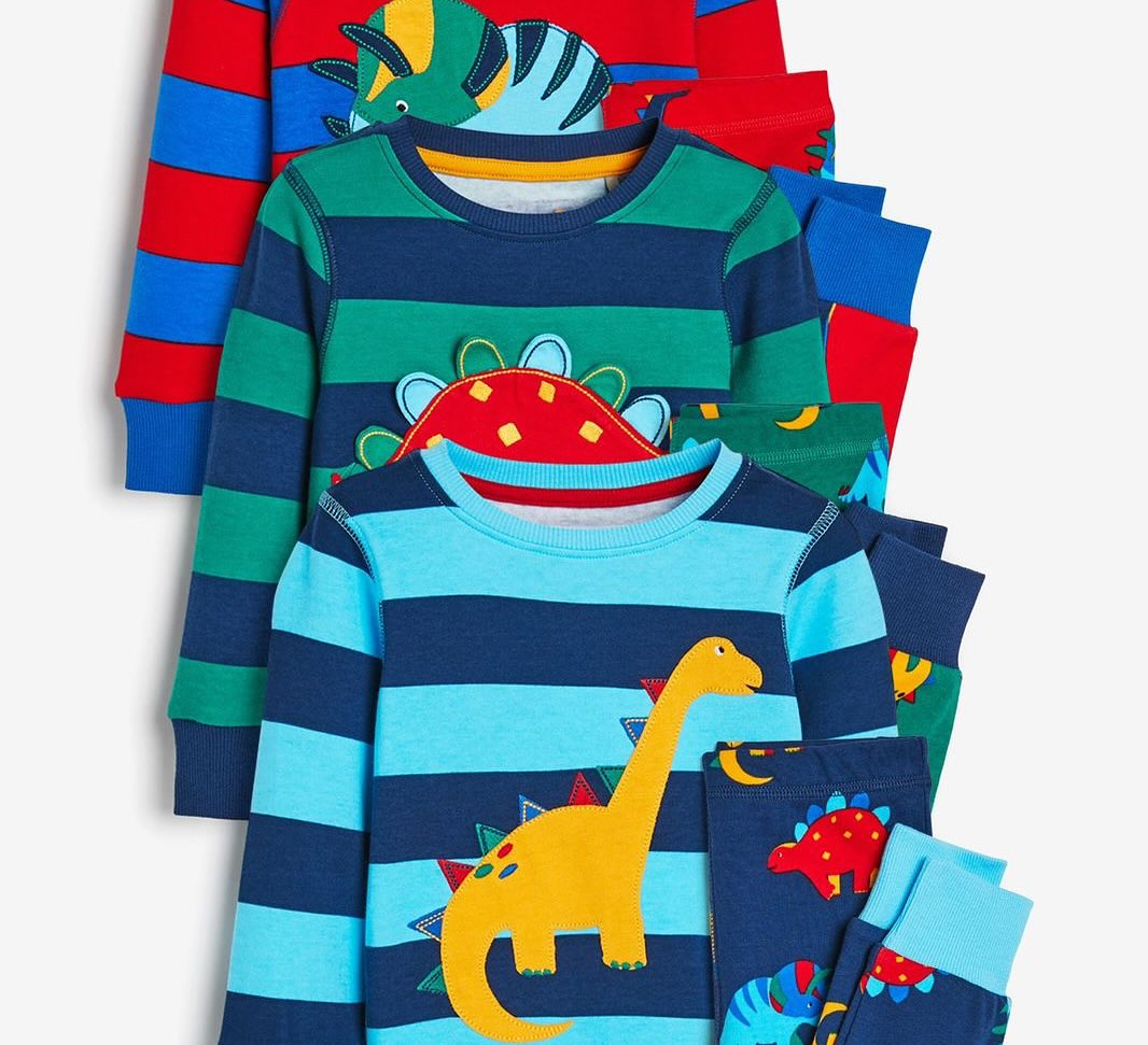 Blue/ Red/ Green Stripe Appliqué Pyjamas 3 Pack