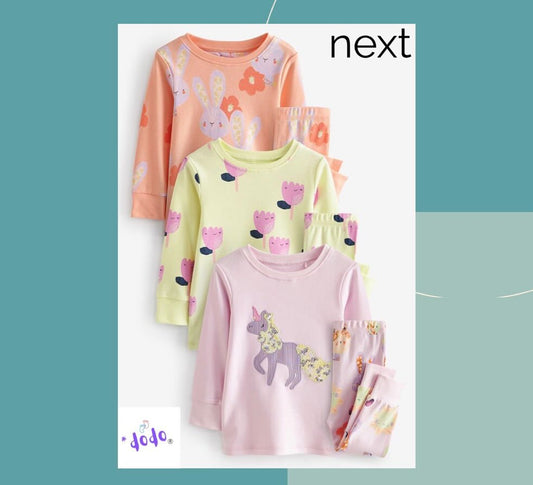 Next -Orange/ Green/ Purple Unicorn Appliqué Pyjamas 3 Pack