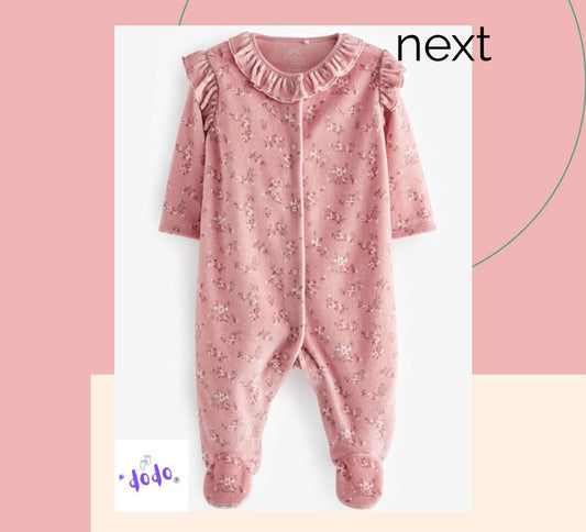 Blush Pink Floral Velour Sleepsuit