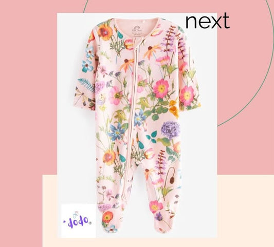 Pink Floral Velour Sleepsuit