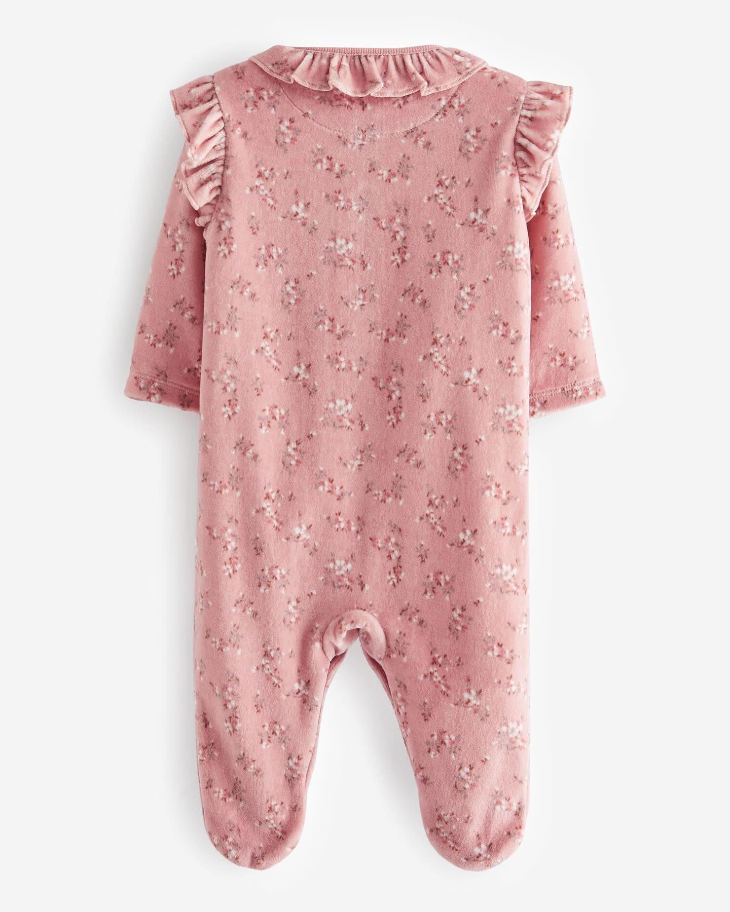 Blush Pink Floral Velour Sleepsuit